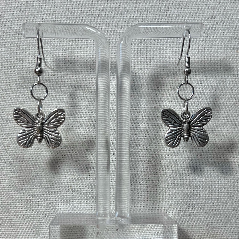 Silver Butterfly Artisan Earrings - Picture 2 of 3